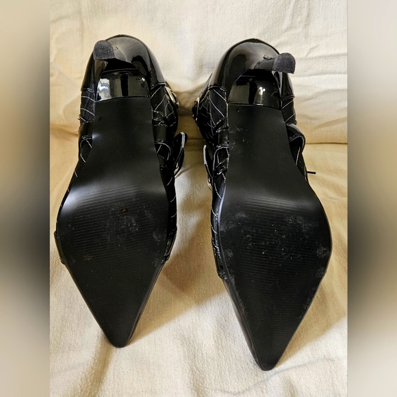 Pinstripe and black patent stiletto boots - Picture 8 of 8